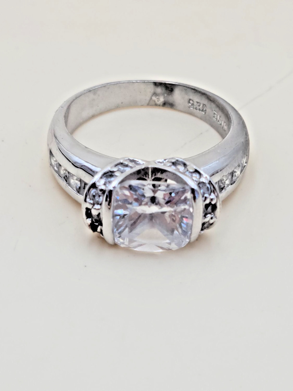 CSE Sterling Silver Cushion Cut Cubic Zirconia Halo Engagement Ring Size 6.5 925